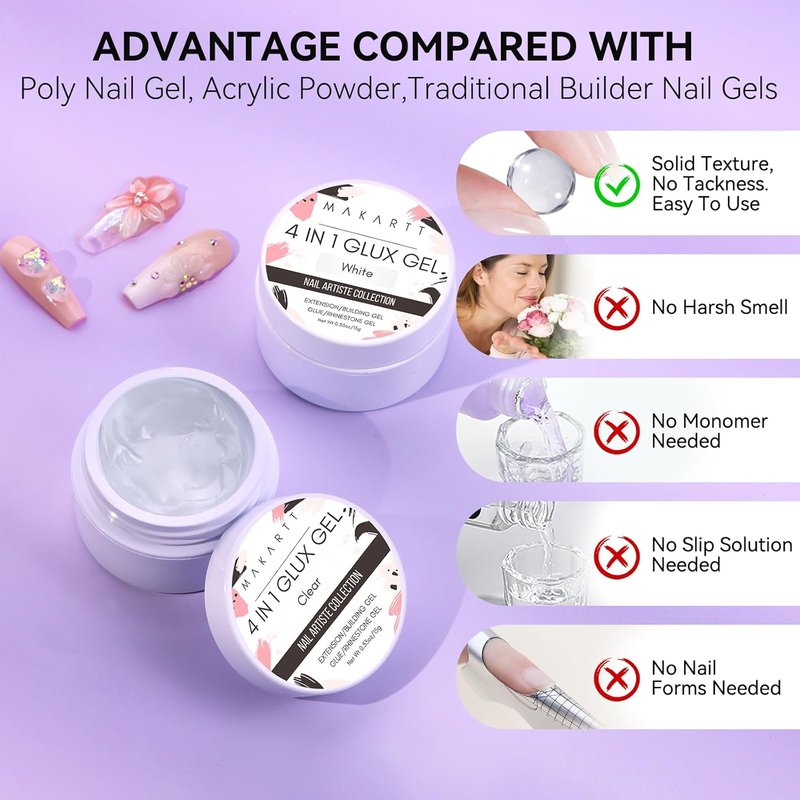 3D Gel Nail Art Starter Kit - Clear & White Sculpting Gel with Chrome Powder | Non-Sticky Molding & Carving Glue