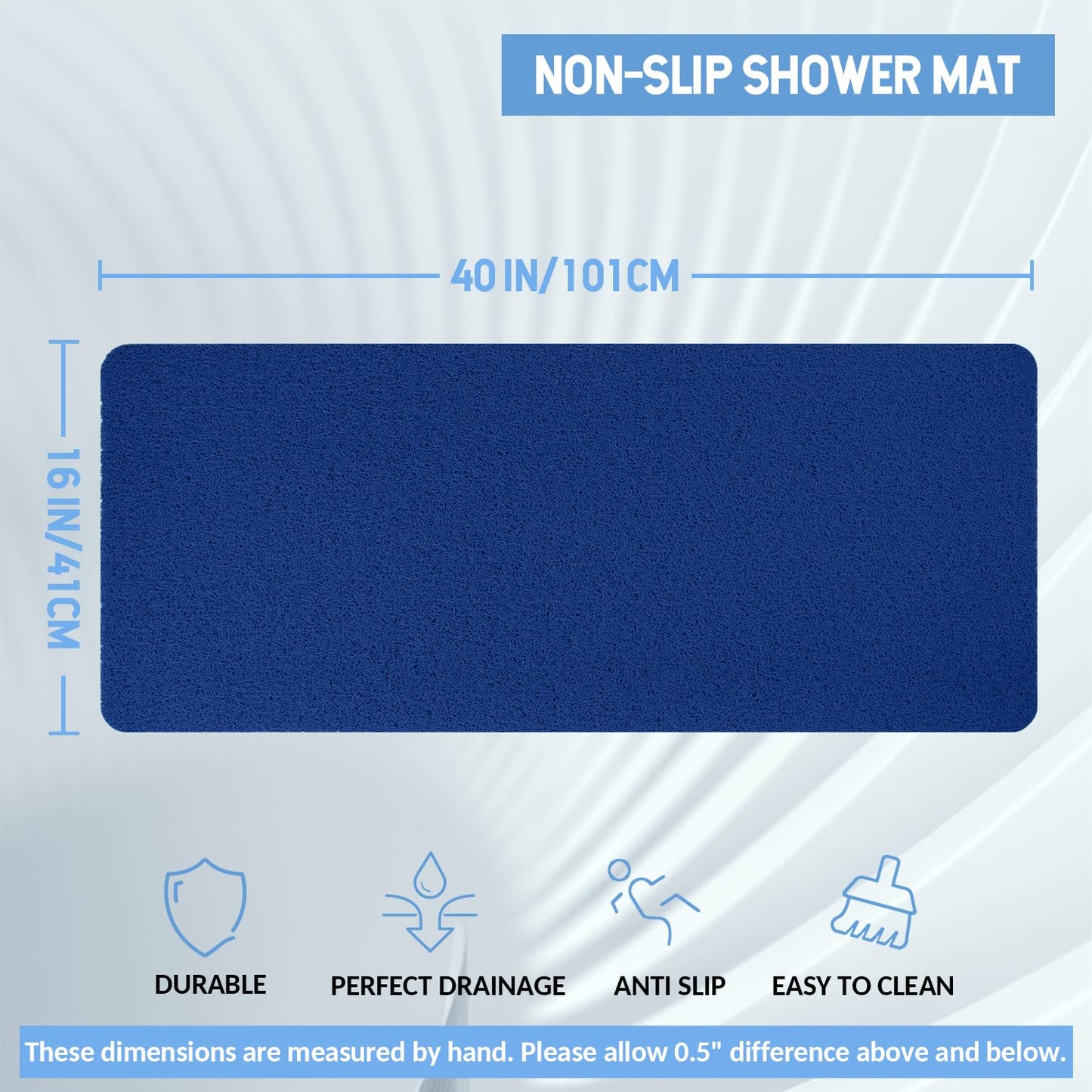 Hargiis Non-Slip Bathtub Mat, Anti Slip Shower Mat, Fast Drying Bathtub Mats, Foot Scrubber Mat, Anti Slip Mat for Tub, Floor, Bathroom, Kitchen, Home, Hotel (Navy Blue 40"×16")