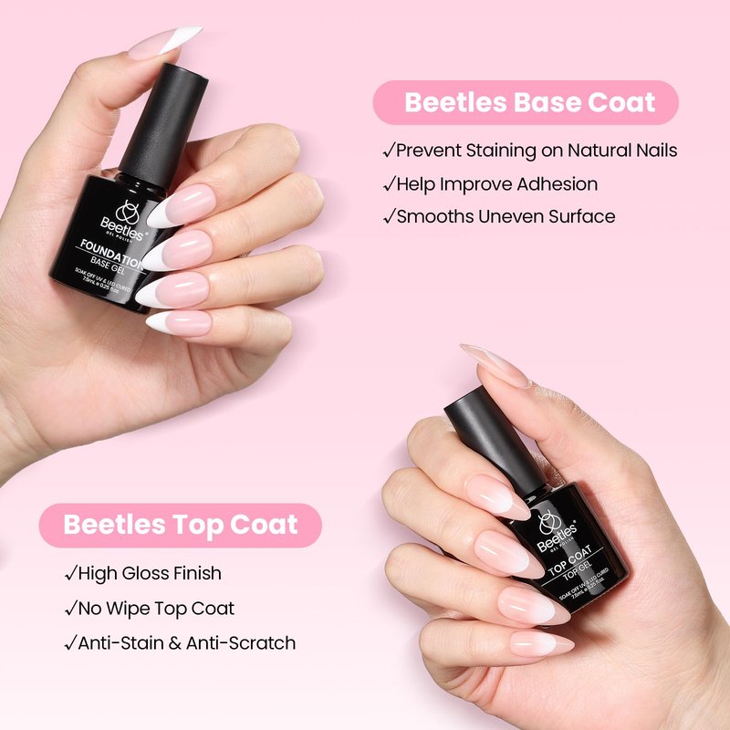 Beetles Gel Nail Kit Flat-X, Almond Short, 320pcs 16 Sizes Nail tips, with 15g Nail Glue Gel Hands-Free, 7.5ml Base Gel & Top Coat, Mini Lamp, for Acrylic Press On Nail, Extension DIY Set at Home