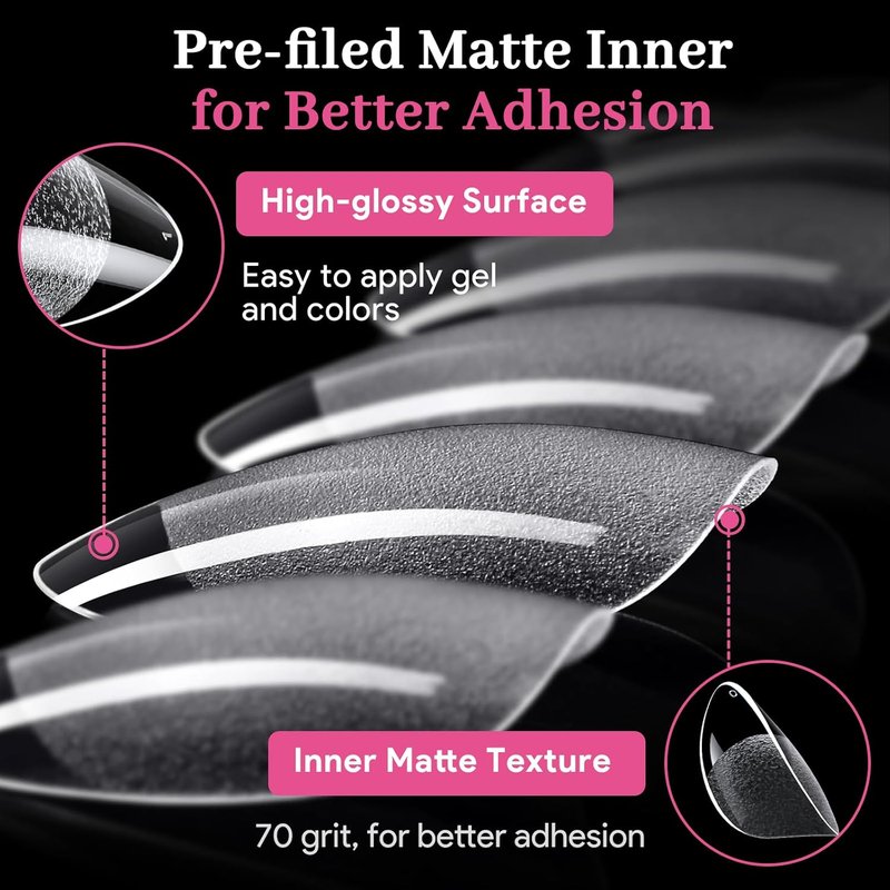 Skiennix Extra Short Almond Fake Nail Tips - 240 PCS Clear Half Matte Press-On Extensions | 15 Sizes for DIY Nail Art