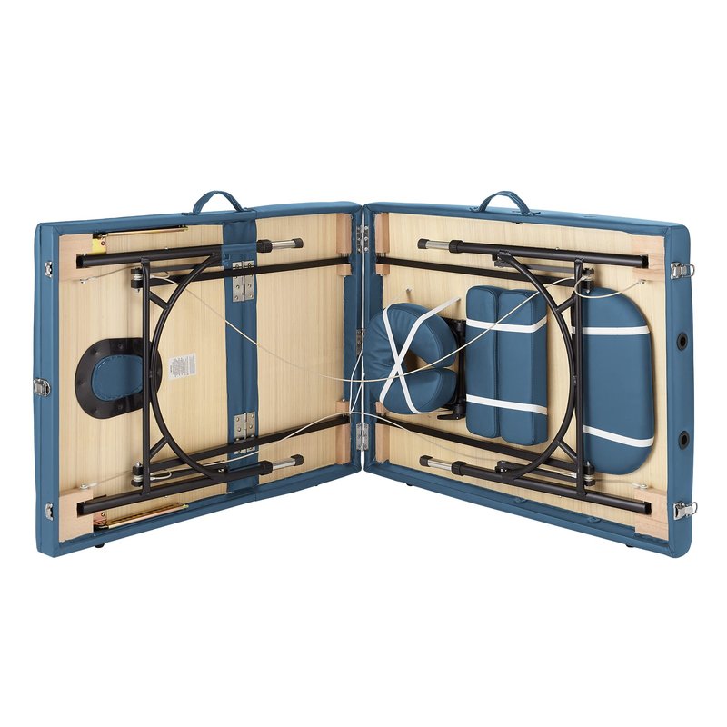 Saloniture Professional Portable Lightweight Tri-Fold Massage Table with Aluminum Legs - Includes Headrest, Face Cradle, Armrests and Carrying Case, Blue