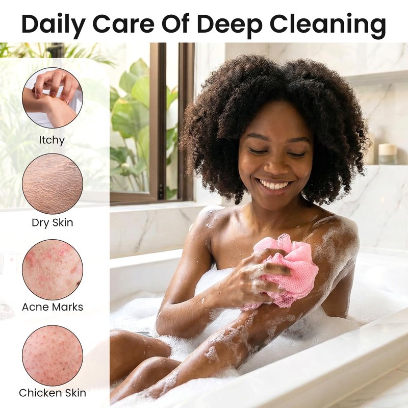 KFHENSOMR African Net Sponge 2Pcs Authentic Exfoliating Body Scrubber Long Net Bath Sponge Loofah Back Scrubber for Shower All Body Skin Nylon (Purple, Pink)