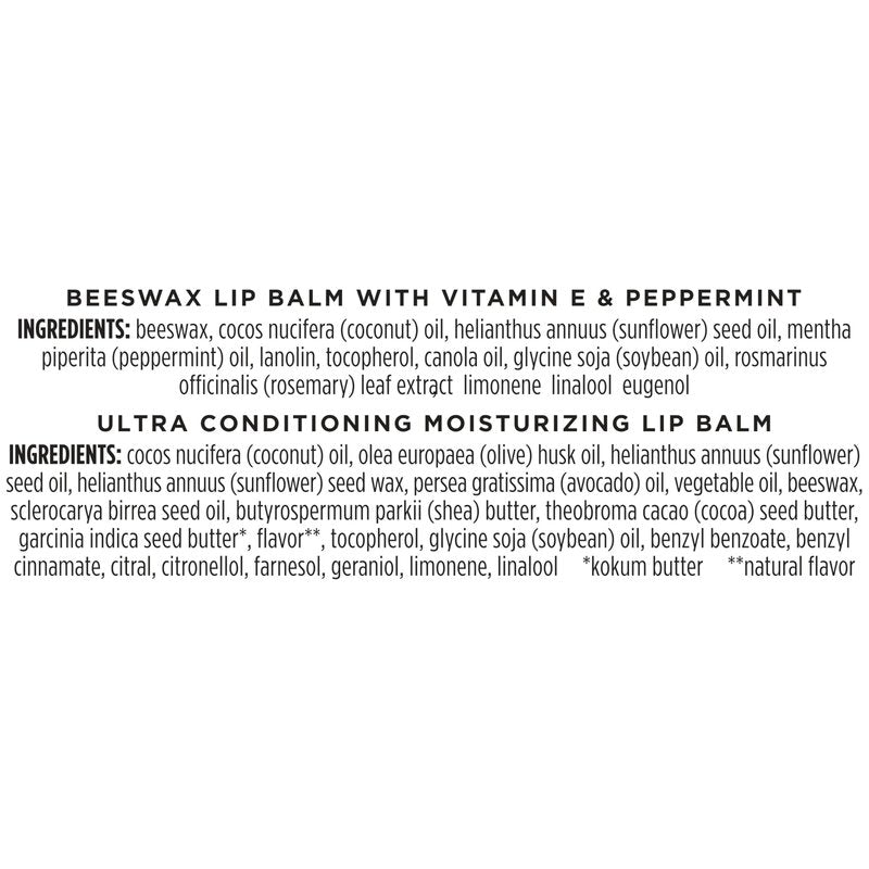 Burt's Bees Lip Balm Beeswax and Ultra Conditioning Lip Balm Pack, Hydrating Lip Moisturizer with Kokum and Shea Butter, Natural Origin Lip Care, 4 Tubes, 0.15oz.