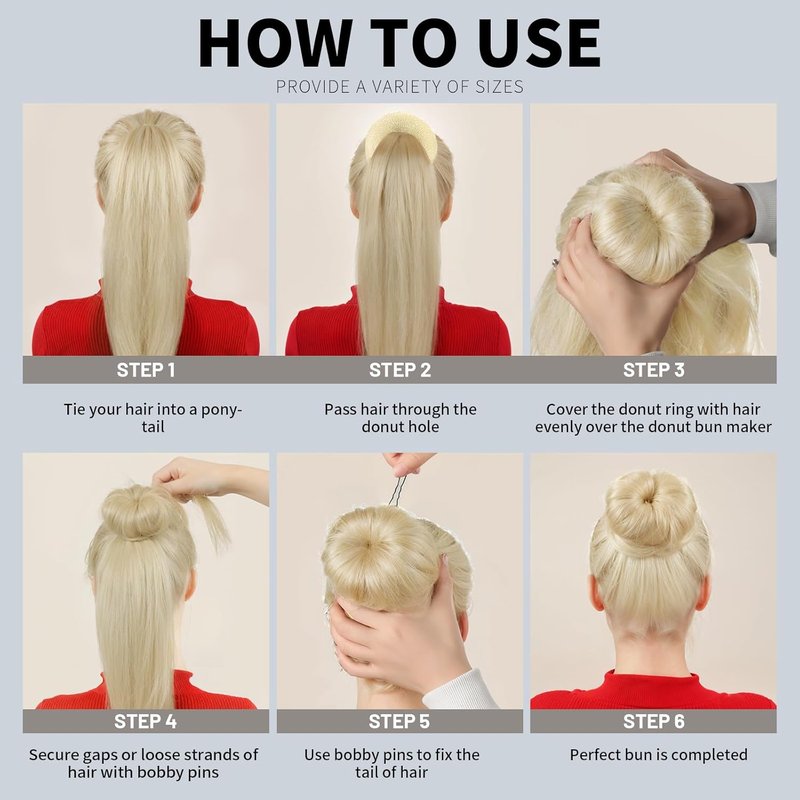 Donut Hair Bun Maker Set - Large, Medium & Small Hair Donuts with 5 Elastic Bands | Beige Hair Accessories for Girls