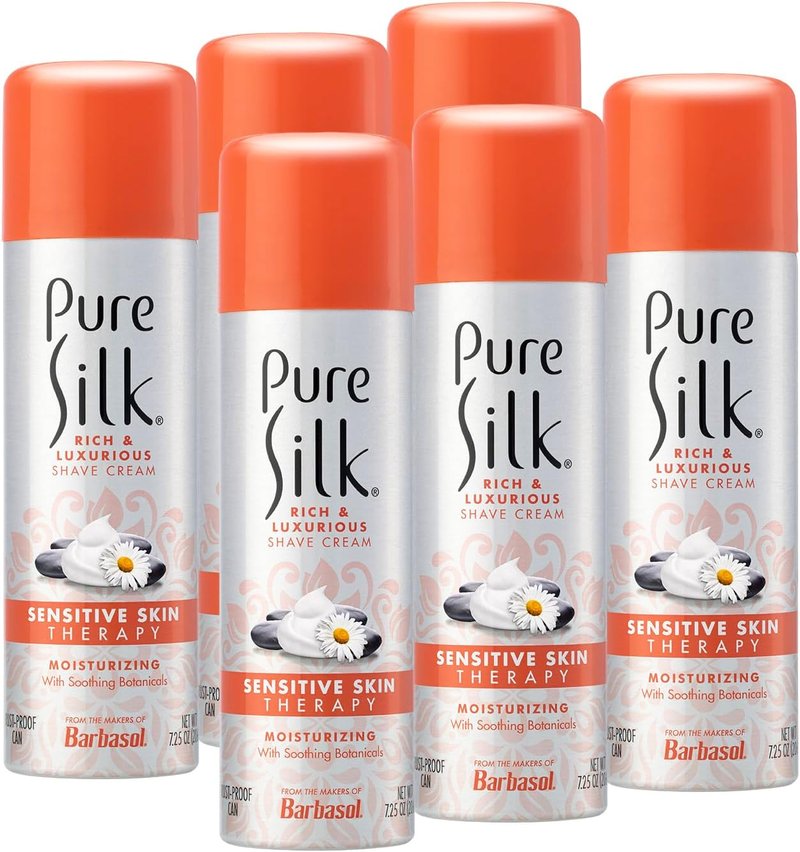 Silk Shaving Cream for Sensitive Skin - Aloe & Papaya Infused | Smooth Glide Formula, Rust-Proof Can | 7.25 Oz (Pack of 6)