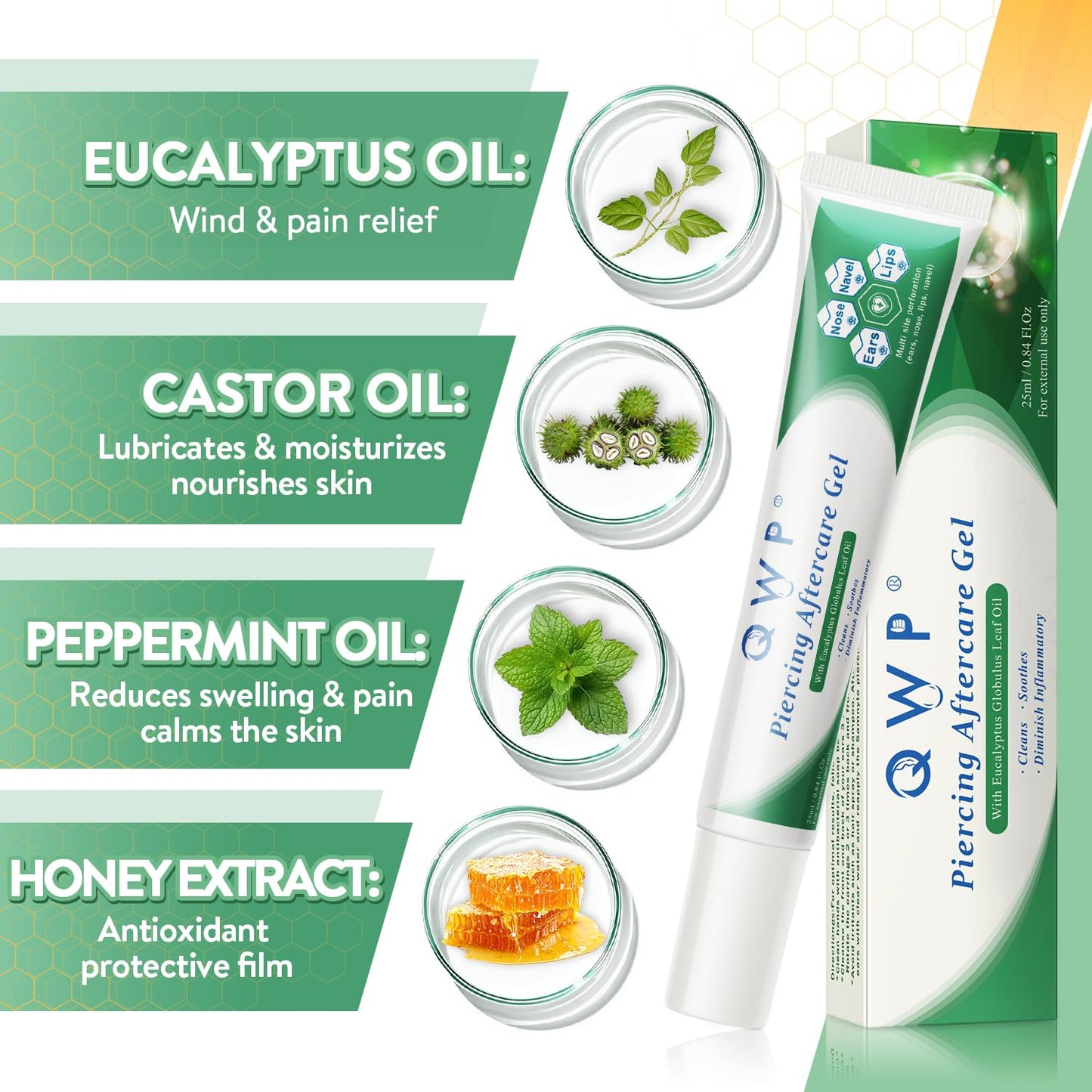 QWP Ear Piercing Cleaner | Piercing Bump Treatment | Piercing Cleaner | Piercing Aftercare | Piercing Bump Solution | Piercing Aftercare Gel for Ear, Nose, Belly and Body Piercings - 25ml