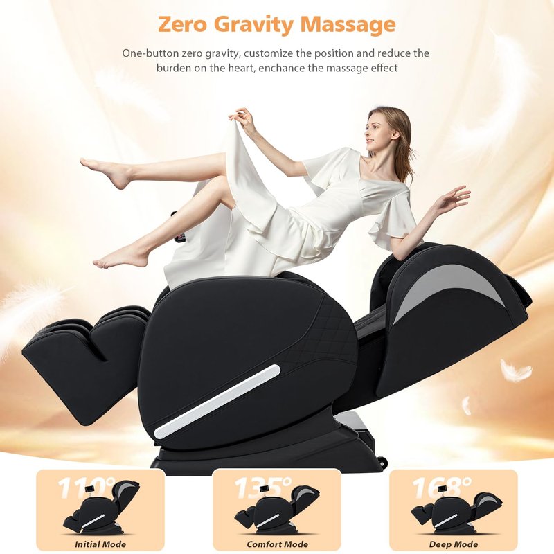 AVSAMOQ Massage Chair Full Body, Zero Gravity Massage Recliner with Air Pressure, 8 Fixed Points Massage Rollers, Heating, Foot Roller, LCD Screen Control, Home Office Use