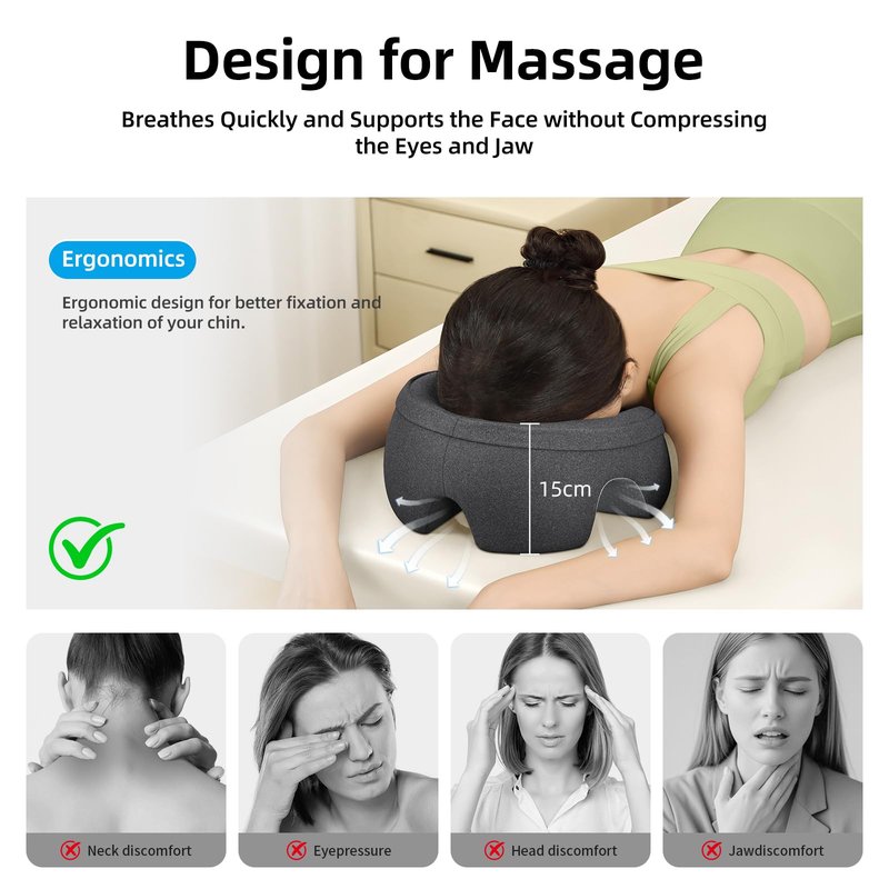 OSZZT Prone Massage Pillow for Facial Support，Prone Pillow for Eye Surgery，Detachable Cover，Facial Ventilation Hole Design (Dark Grey)