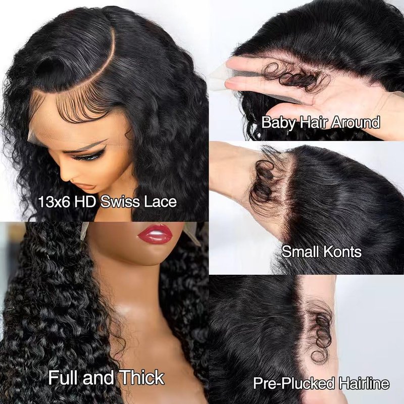 BWDWST 32 Inch Deep Wave Lace Front Wig Human Hair 13x6 HD Lace Frontal Wig 200% Density Pre Plucked Glueless Curly Wig with Baby Hair for Women