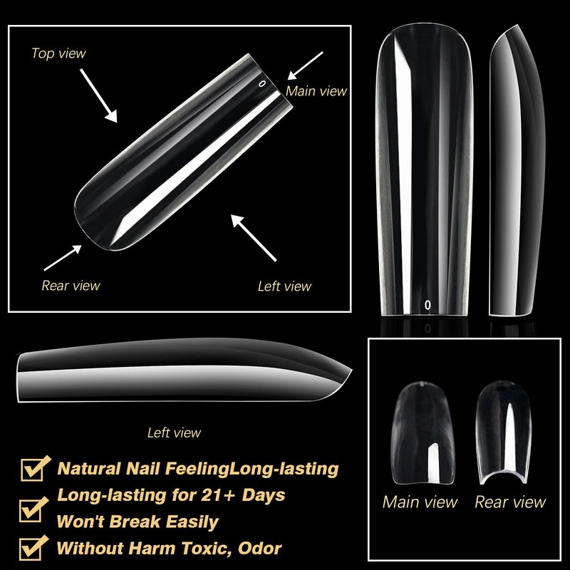 Cycullinyt 250pcs Sculpted XXLong Square Soft Gel Nail Tips, Professional False Nail Tips with Box - 10 Sizes Full Cover Clear Acrylic Press On Fake Nails for Extension Manicure Salon DIY at Home