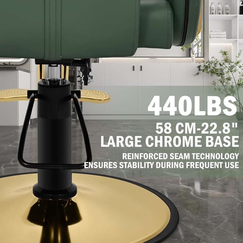 Salon Chair for Hair Stylist - 360° Swivel Reclining Barber Chair | Height Adjustable Spa Beauty Equipment, Green Gold