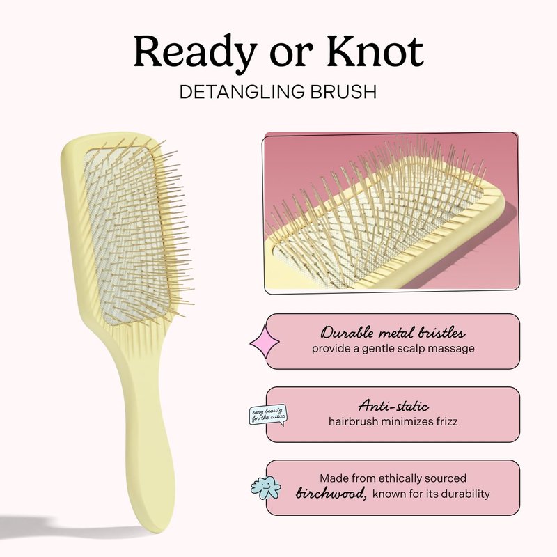 Detangling Curly Hair Brush - Anti-Static Metal Bristles for Smoothing & Frizz Control | Gentle Scalp Massage