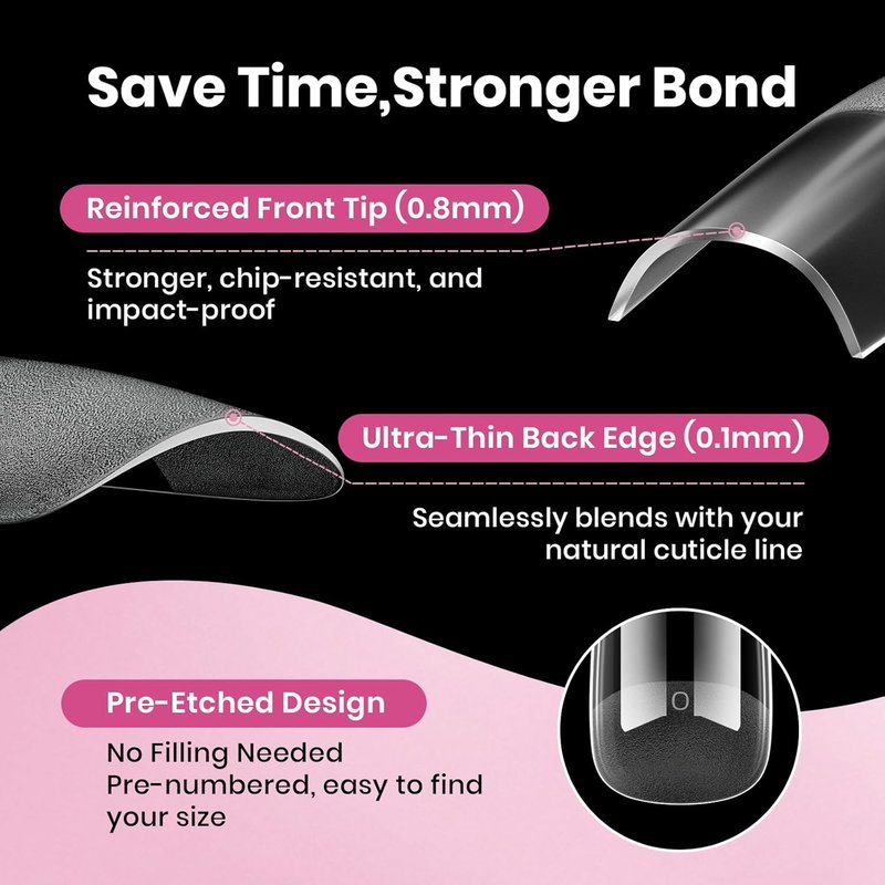 Beetles Gel Nail Tips - Square Coffin Medium 320pcs | Pre-Etched Half Matte Full Cover for Easy DIY Extensions