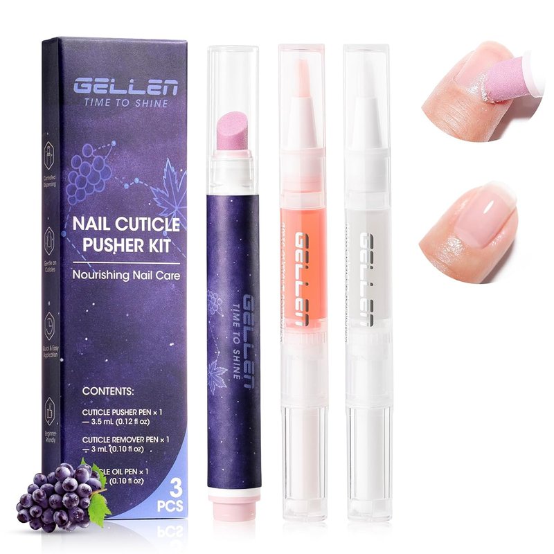 Gellen Cuticle Pusher Oil Pen Set - 3-Piece Nail Care Treatment for Hangnails & Damaged Nails | Ceramic Remover & Oil Pens