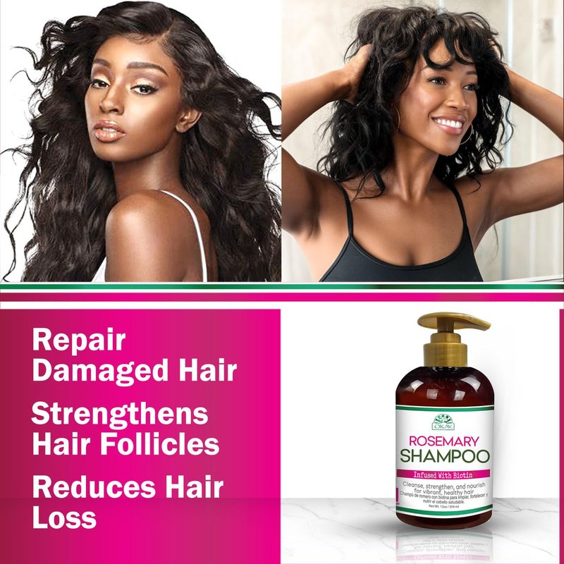 OKAY Rosemary Shampoo with Biotin 12oz – Hair Growth & Strengthening Shampoo, Cleanses Scalp, Reduces Breakage, Moisturizes & Adds Shine, Sulfate Paraben Free for All Hair Types