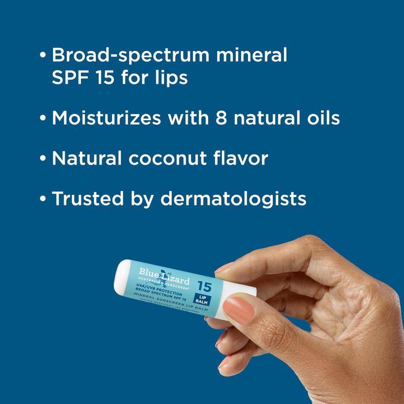Bundle of BLUE LIZARD Sensitive Mineral Sunscreen with Zinc Oxide Sensitive, SPF 50 5 Fl Oz + 3-Pack Blue Lizard Mineral SPF 15 Lip Balm:Natural Coconut Flavor, Each Tube 0.13 oz.