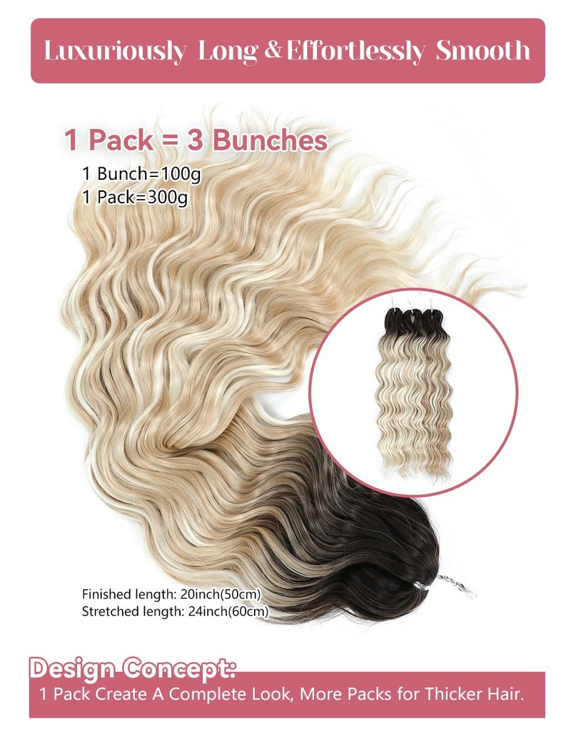 300g Curly Braiding Hair Ombre Blonde Balayage Ocean Wave Crochet Hair Long Synthetic Loose Deep Wavy Twist Hair for Boho Braids