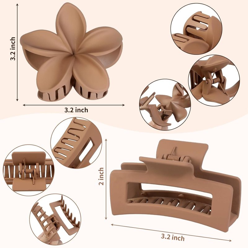 Skiennix Flower Hair Clips - 6 PCS Square Claw Clips for Thick or Thin Hair | Hawaiian Hibiscus Design