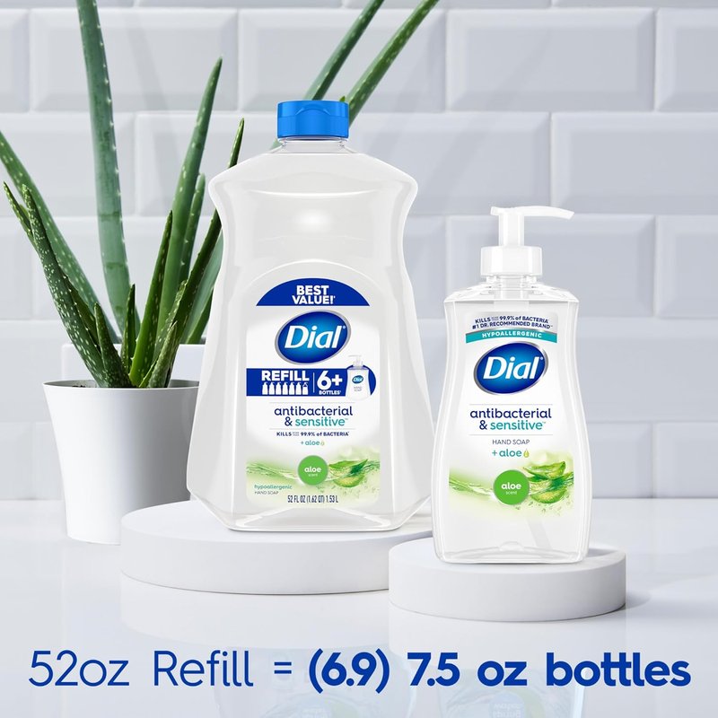 Dial Antibacterial Defense Liquid Hand Soap - Aloe Scent, Gentle Formula, 52 Fl Oz Refill (Pack of 3)