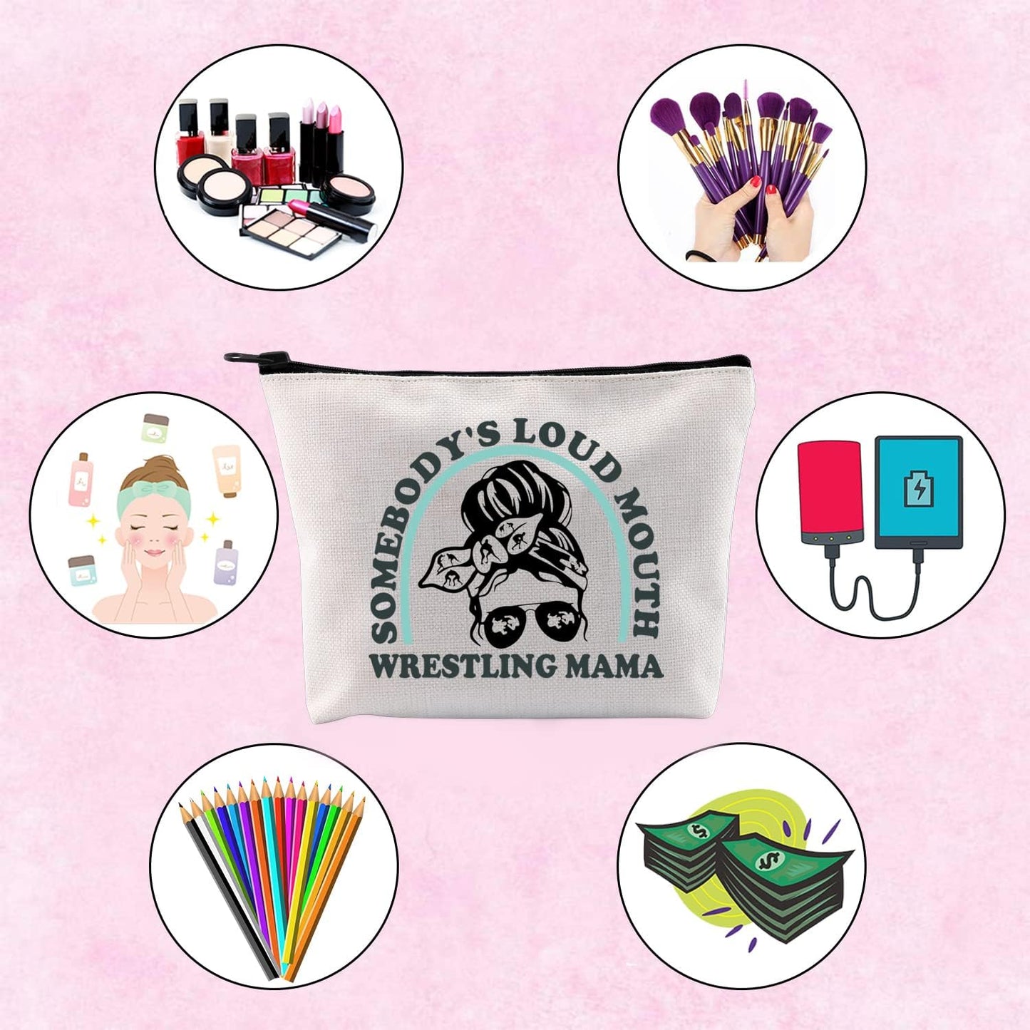 TSOTMO Makeup Bag - Novelty Zipper Pouch for Moms | Fun Wrestling Mama Design