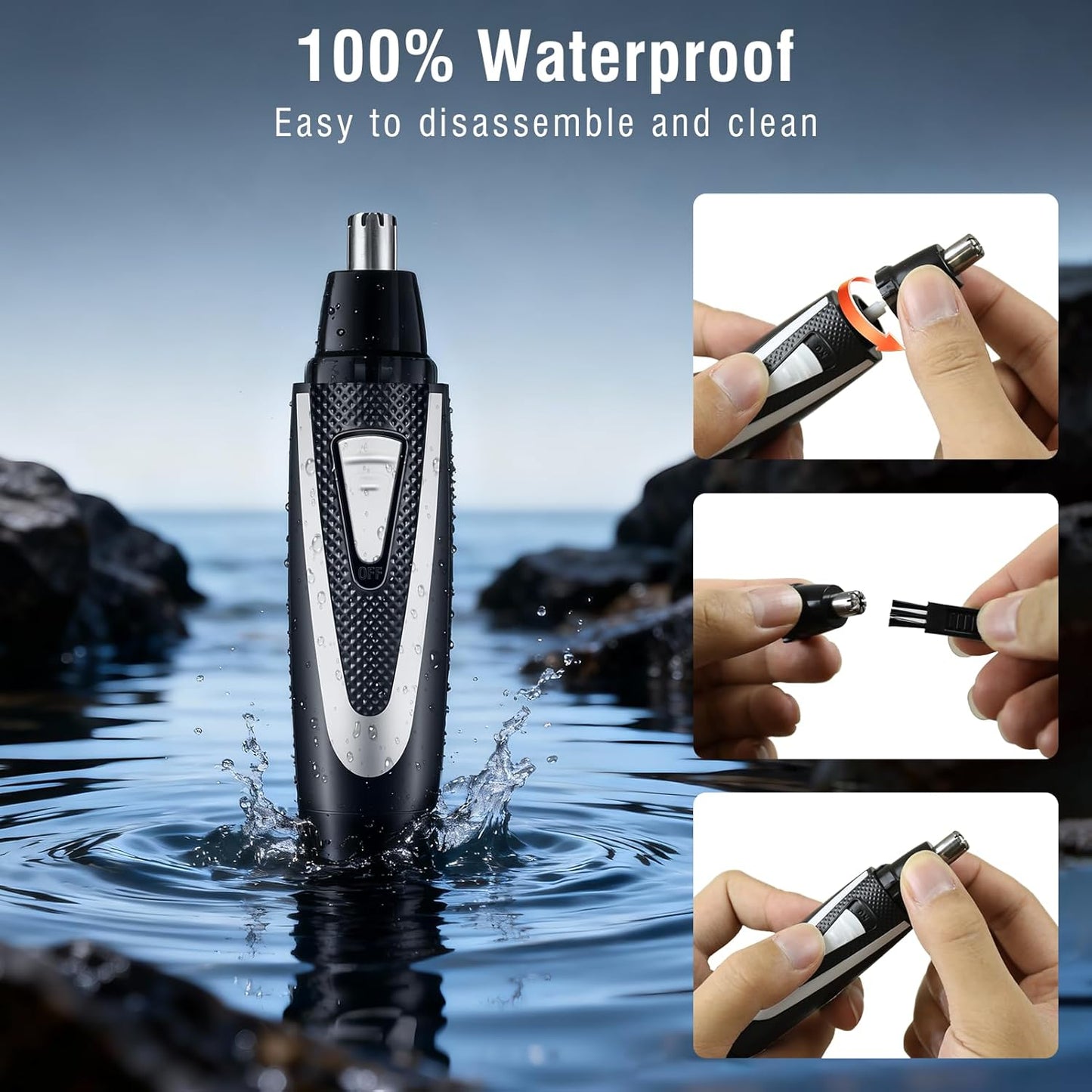 Skiennix Nose Hair Trimmers - Precision Painless Ear & Nose Hair Cutter | Waterproof, Battery Operated, 2 Pcs Set