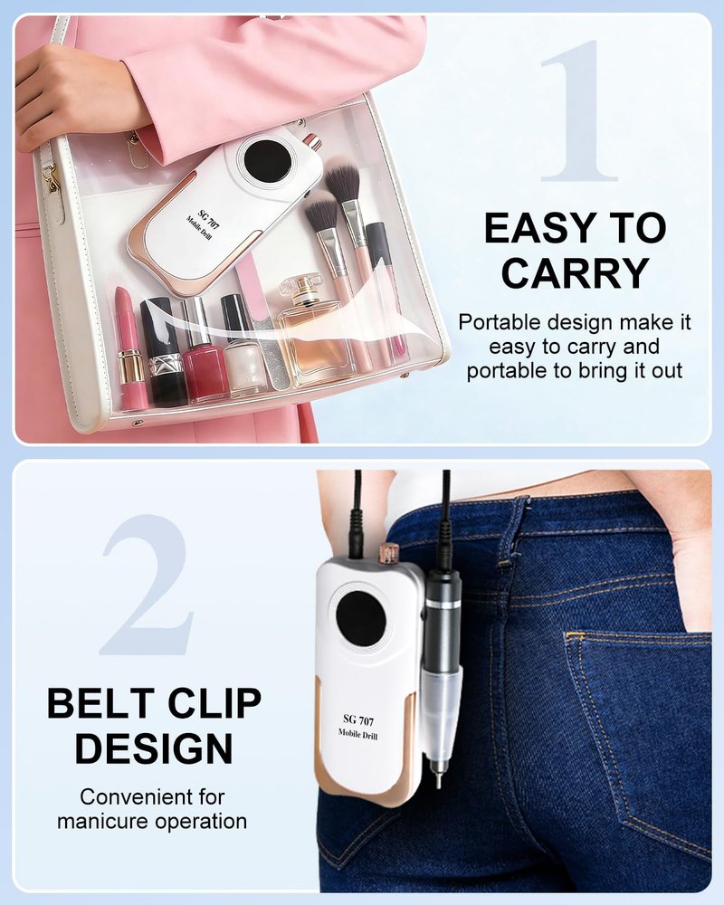 Professional Grade Electric Nail Drill Kit 35000RPM with 14PCS Bits White Portable Rechargeable Cordless File Machine for Acrylic Gel Powder Nails and Manicure Pedicure Toenail Tool Salon Set