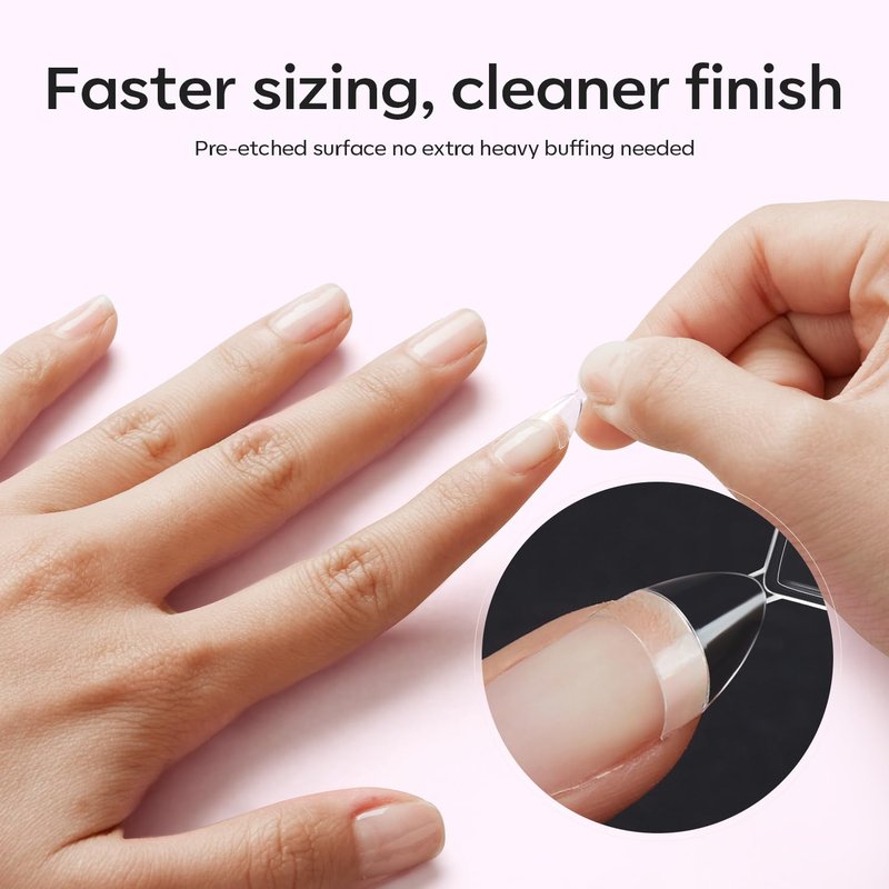 Modelones Medium Almond Gel Nail Tips, 510Pcs Half Cover Fake Press on Nails Tips Pre-Etched Clear Natural Fit Acrylic Gel False Nails for Extension DIY Salon 15Sizes