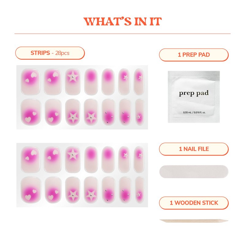 Heyhae Semi Cured Gel Nail Strips Assorted Bundle (3 Pack) | No LED Lamp Needed | Easy Apply & Remove, Salon Quality | Includes Strips, Prep Pads, Nail Files & Wooden Sticks - Be Mine