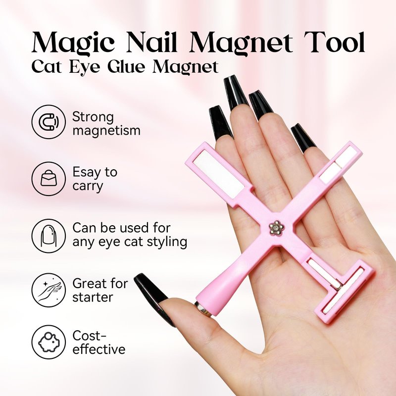 MIZHSE 5 in 1 Nail Magnet Tool, Multifunctional Cat Eye Magnet, Pink Magnet Stick for Magnetic Cat Eye Effect, Nail Art Pen for Nail Design Salon Home DIY