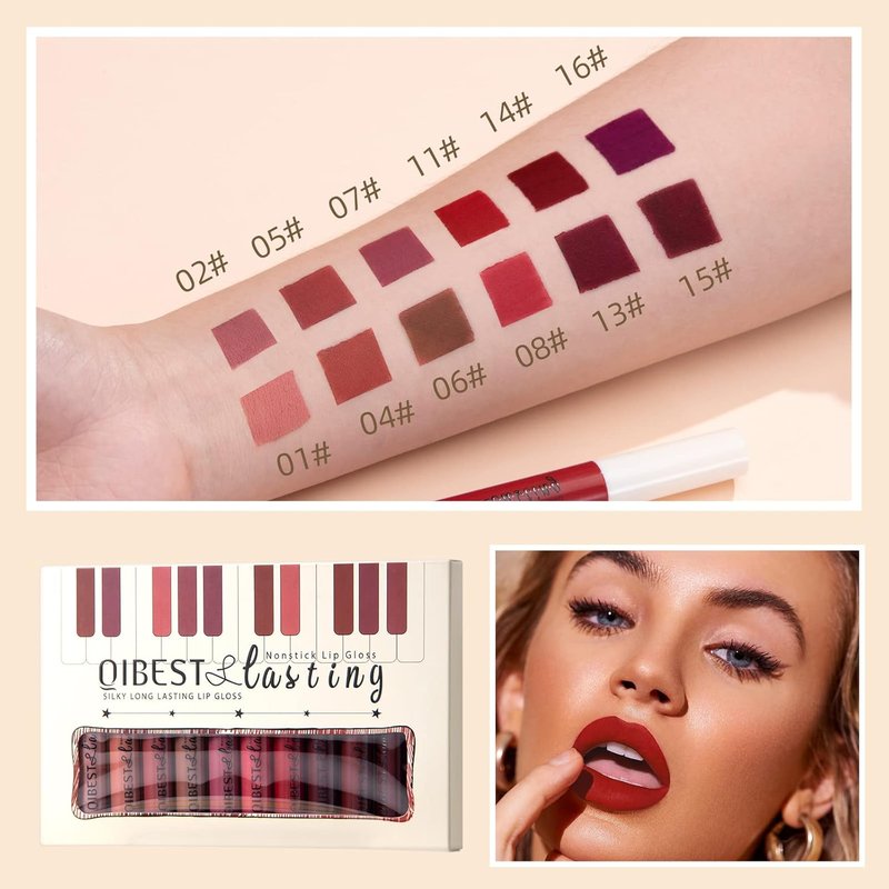 Skiennix Matte Liquid Lipstick Set - 12 Pcs Waterproof & Long-Lasting Lip Stain | Full Coverage in Nude & Dark Red
