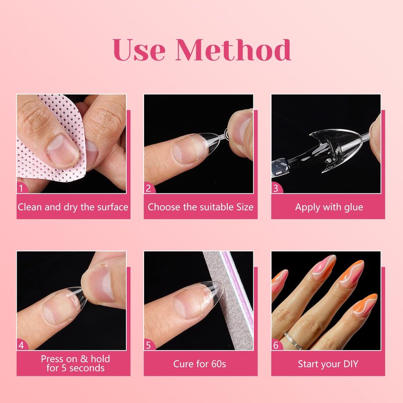 LIONVISON Short Almond Nail Tips Half Cover, 600PCS Extra Short Almond Soft Gel Nail Tips, Pre-shaped Clear False Nails with Handles for Acrylic Nail Salon with Box 12 Sizes