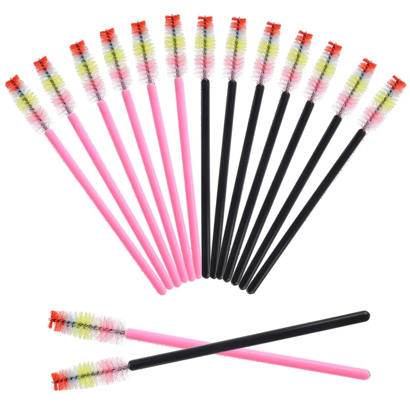 Skiennix 300PCS Disposable Mascara Wands - Versatile Spoolie Brushes for Eyelash Extensions & Brows | Rainbow Pink/Black
