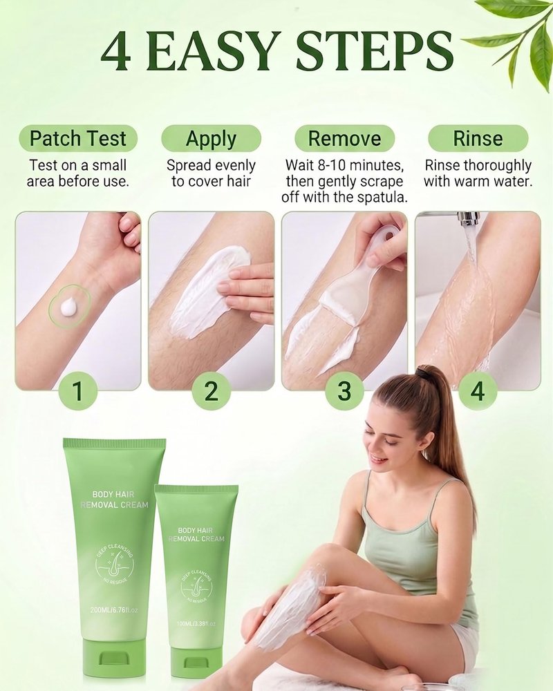Hair Removal Cream for Women & Men, Gentle & Fast Body Hair Remover, Smooth Skin Finish, Suitable for Legs, Arms, Underarms & Bikini Area, Soothing Formula for Sensitive Skin