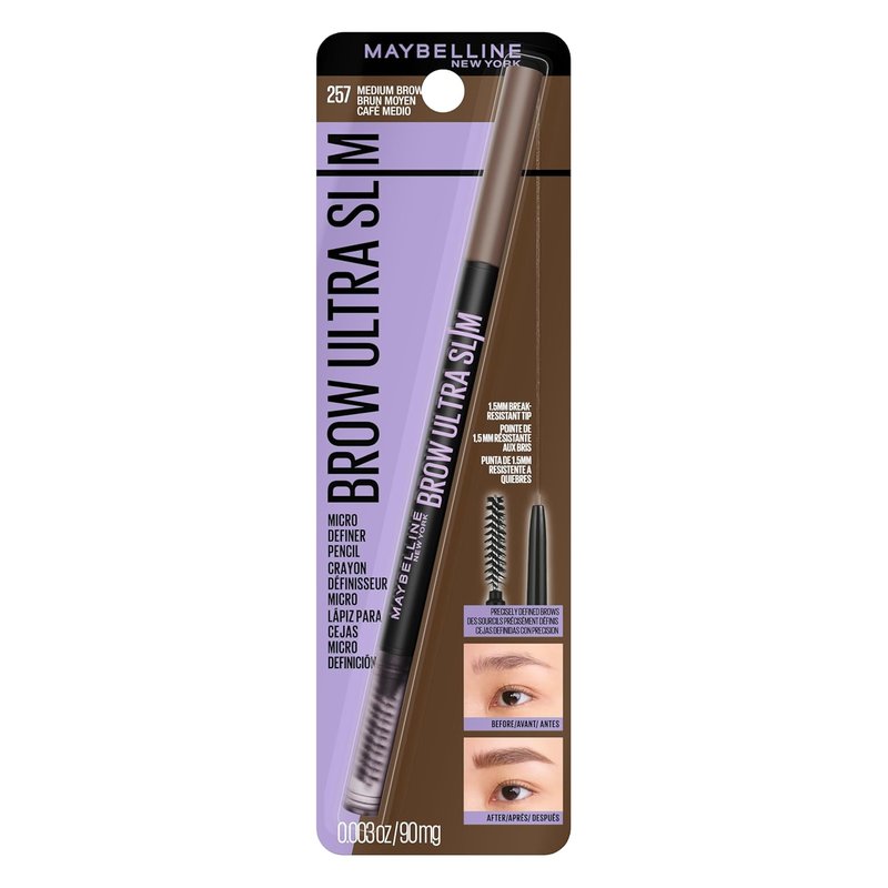 Maybelline Eyebrow Pencil - Ultra Slim Precision Tip & Spoolie for Defined Brows | Medium Brown, 1 Count