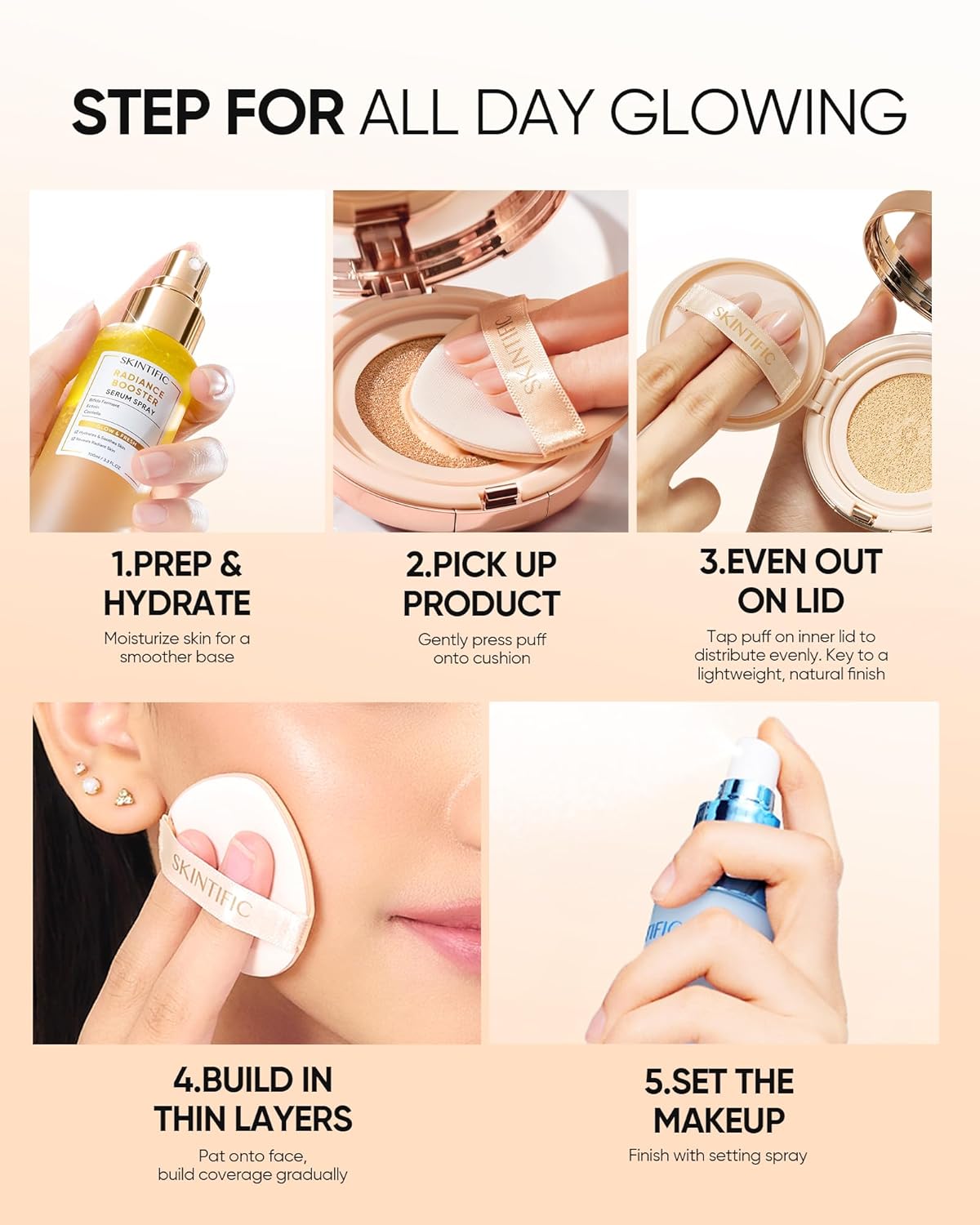 Skintific Full Coverage Cushion Foundation - Satin Glow Finish, Oil-Control & Waterproof | #22N Shell Beige