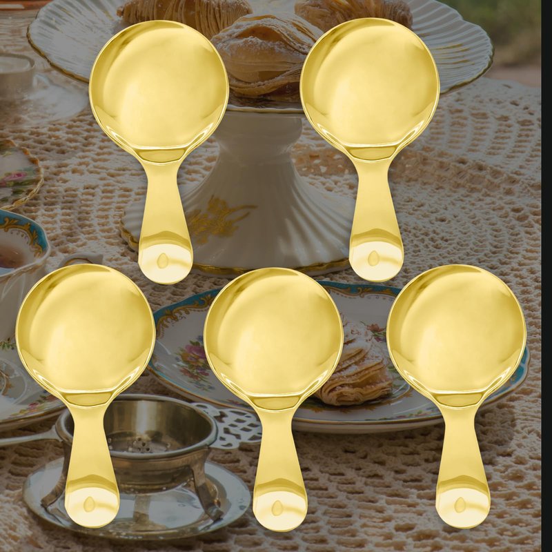 Cionyce 5 Pack of Stainless Steel Mini Spoons - Ice Cream Spoon Short Handle, Perfect for Condiments, Desserts, Tea, Coffee - Gold Spoons
