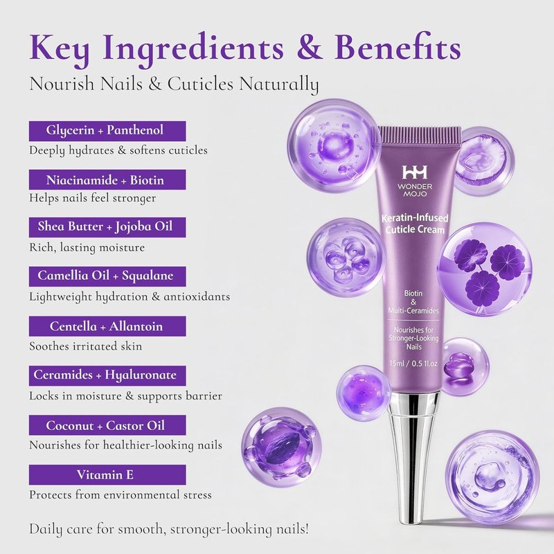 Nail & Cuticle Cream with Keratin, Biotin & Ceramides – Non-Greasy Deep Hydration, Strengthens Nails & Softens Cuticles, 15ml(Pack of 1)
