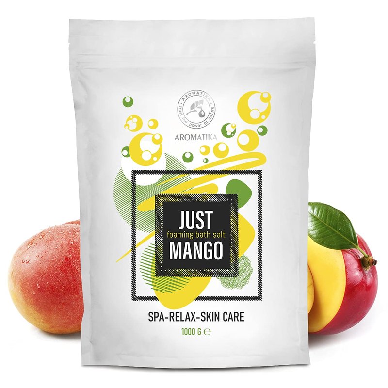 Foaming Bath Sea Salt Mango 35 Oz (1000g) - Bubble Bath Salts with Almond & Grape Seed Essential Oil & Mango Fruit Extract for Bath Soak - Relaxing Bath - Relaxation - Aromatherapy Bath Salts