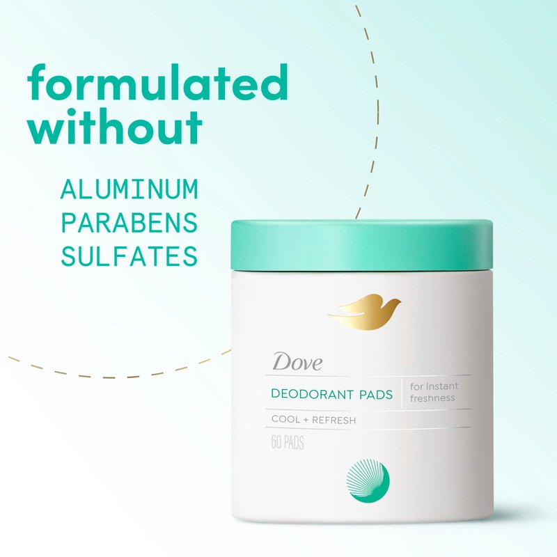 Dove Deodorant Cleansing Pads For Women Neutralize Odor & Gently Exfoliate To Refine Skin Texture, Fresh Water Lilly Scent,60 pads