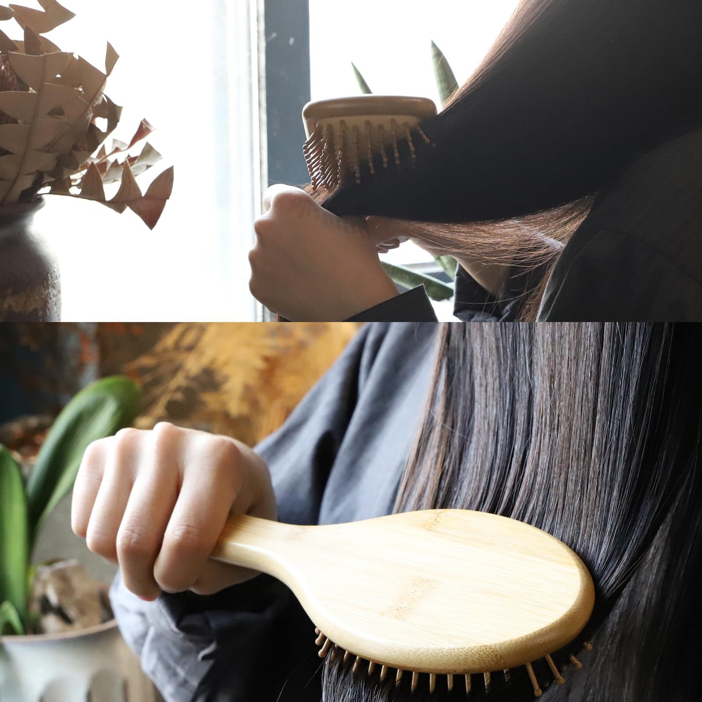 SAMEBUTECO Bamboo Hair Brush Set 4 Styles Paddle Detangling Brushes for Thick, Thin, Curly, and Dry Hair Women and Girls Hair Message Brushes 2 Indoor Used 2 Outdoor Used Travel portable