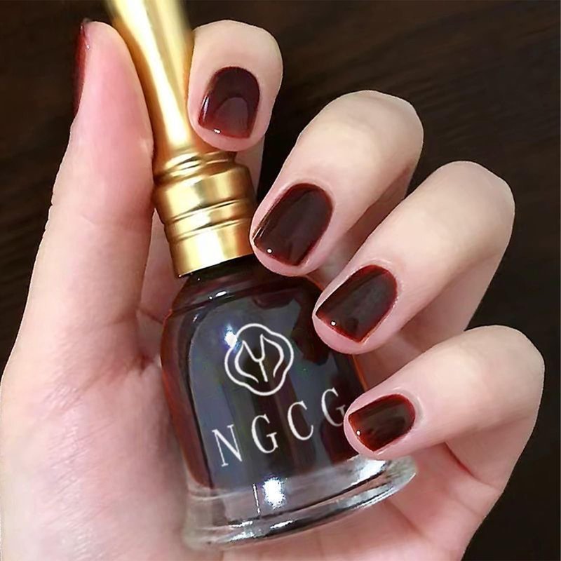COSMOO 15ml Dark Red Quick Dry Nail Polish, Brown Red Chip-Resistant Nail Lacquer for Nail Art