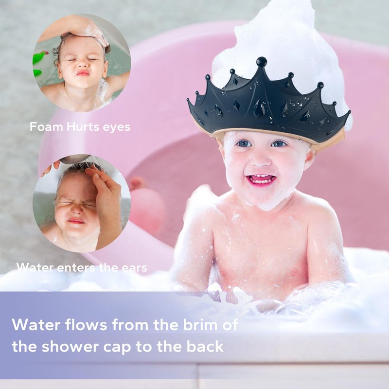 FUNUPUP Baby Shower Cap for Kids with Bath Rinse Cup, Adjustable Toddler Hair Washing Shampoo Shield Hat Baby Bath Visor Shower Hat for Kids（Crown Blue)