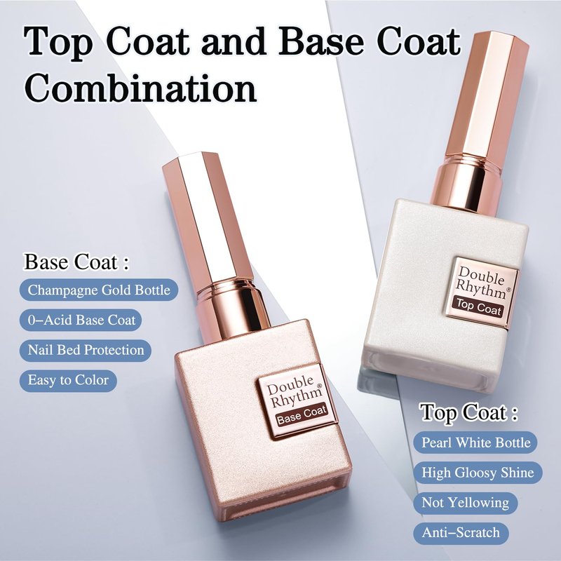 Double Rhythm 2 Pcs 15ML No Wipe Gel Top Coat and Base Coat Set Clear Glossy Gel Polish Kit Soak Off UV LED (Base and Top Coat)
