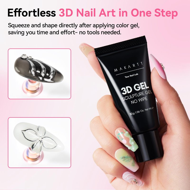 Makartt 3D Gel Nail Art - 30g Sculpting Gel Glue for Drawing, Molding, Sculpture, Gems & Decoration, Clear No-Wipe Gels Polish for DIY Nail Designs