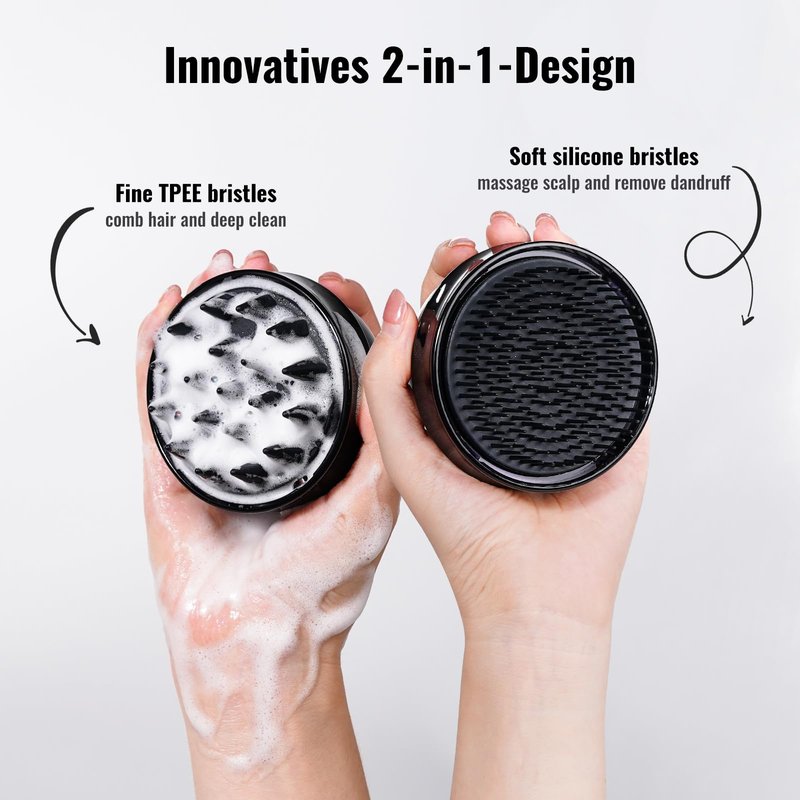 SHINLEA 2 in 1 Scalp Massager Hair Growth,Scalp Scrubber with Soft Silicone Bristles for Dandruff Removal,Shampoo Brush for Exfoliation,Head Massager for Both Wet and Dry Use (Black)