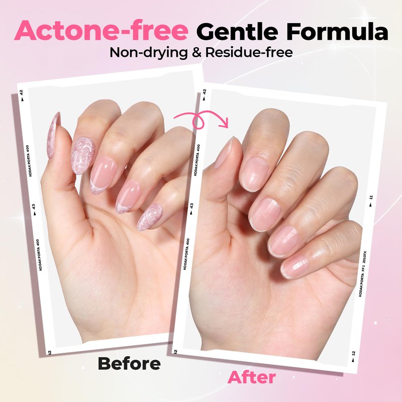 Luckyfairy Pinpoint Nail Glue Remover: 20ml Press on Nail Remover with Cuticle Pusher, Gentle Glueoff, Quick Nail Remover for Nails Tips, Non-Acetone Nail Polish Remover, Not for Gel Polish