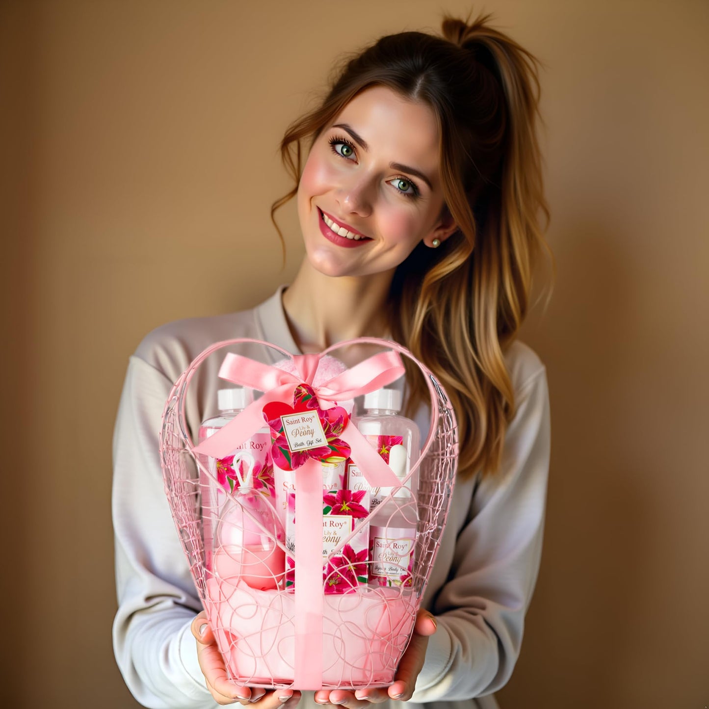 Spa Gift Basket Gifts for Mom Gifts Basket Christmas Gifts for Women Spa Set Lily & Peony Home Spa Set, Beauty Personal Care Set Jojoba Oil, Spa Self Care Kit, Bath Body For Thank You, Birthday