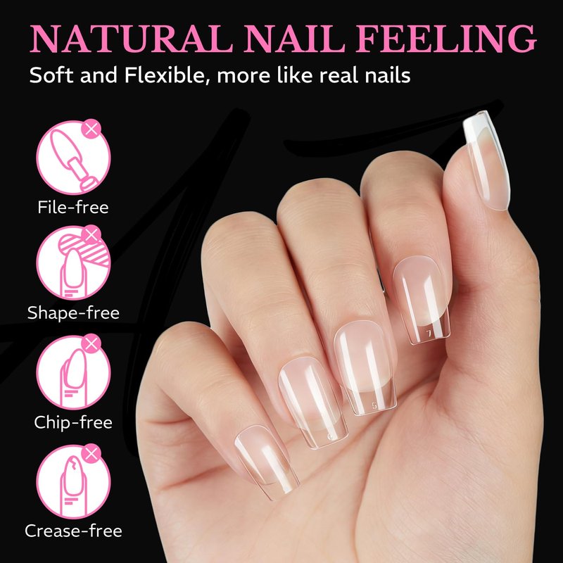 Short Square Nail Tips - 600pcs Pre-Etched Soft Gel Acrylic Fake Nails | 15 Sizes Half Matte Full Cover for DIY Manicure