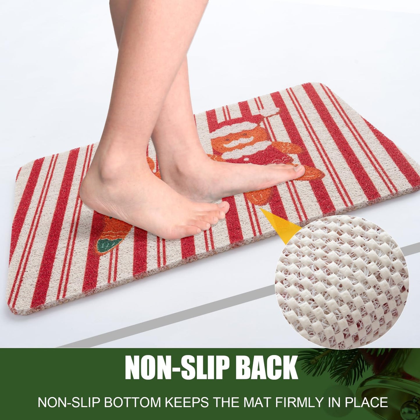 Hargiis Christmas Non-Slip Bathtub Mat, Anti Slip Shower Mat, Fast Drying Bathtub Mats, Foot Scrubber Mat for Tub, Floor, Bathroom, Kitchen, Home, Hotel (Gingerbread Santa, 40"x16")