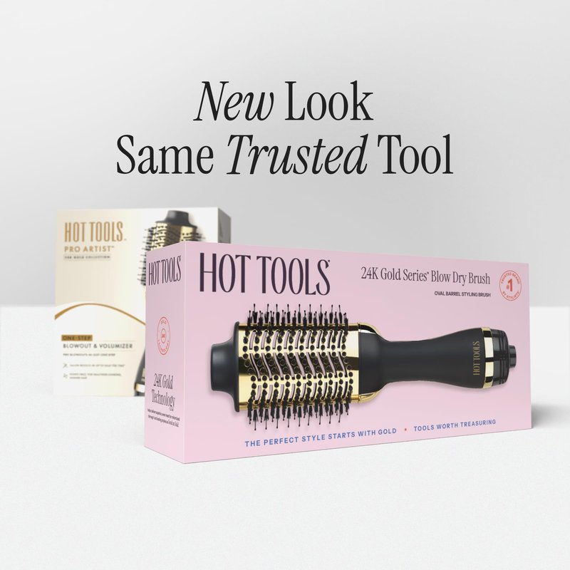 HOT TOOLS 24K Gold Blow Dryer Brush, Round Brush Blow Dryer for Salon-Worthy Blowouts in One Step, Fast Styling & Long-Lasting Results